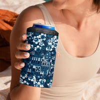 Blue Hawaiian Tapa Tribal Hibiscus 4 in 1 Can Cooler Tumbler