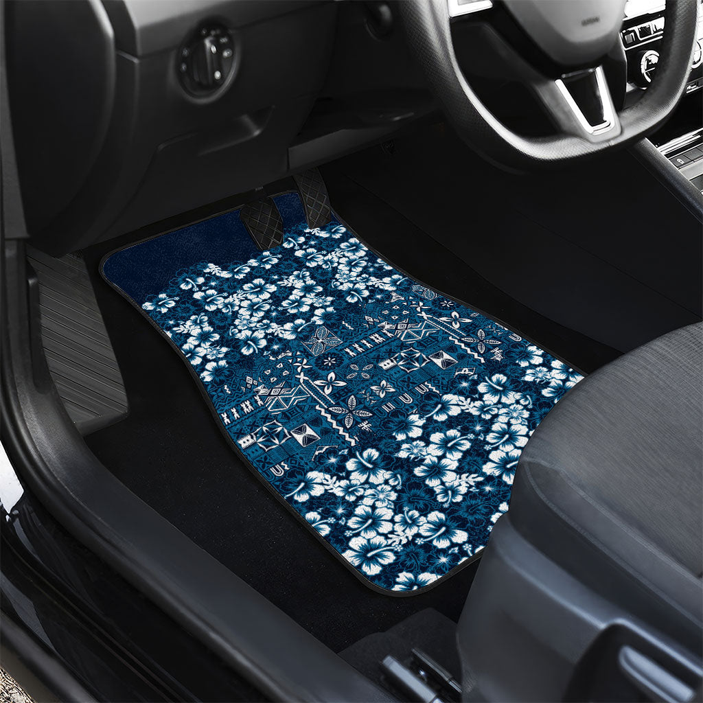 Blue Hawaiian Tapa Tribal Hibiscus Car Mats