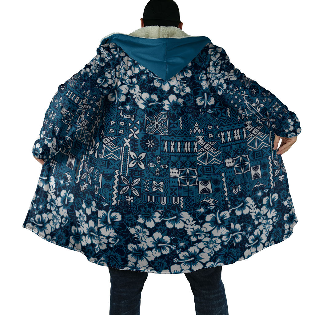 Blue Hawaiian Tapa Tribal Hibiscus Cloak
