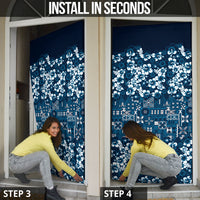 Blue Hawaiian Tapa Tribal Hibiscus Door Cover