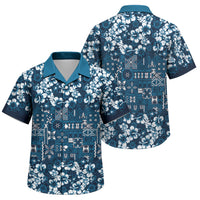 Blue Hawaiian Tapa Tribal Hibiscus Family Matching Summer Maxi Dress and Hawaiian Shirt