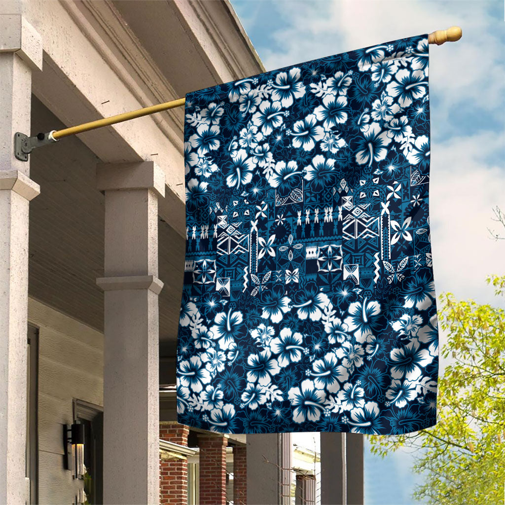 Blue Hawaiian Tapa Tribal Hibiscus Garden Flag