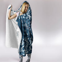 Blue Hawaiian Tapa Tribal Hibiscus Hooded Blanket