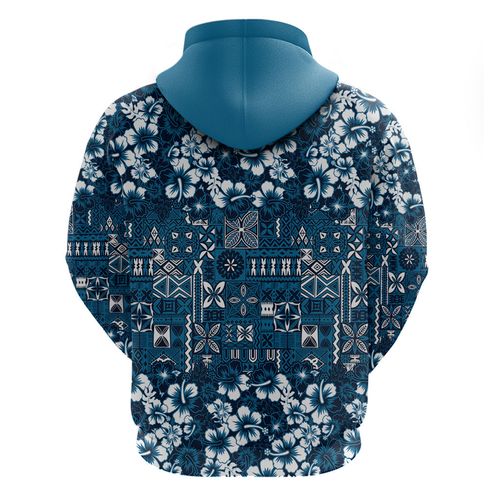 Blue Hawaiian Tapa Tribal Hibiscus Hoodie