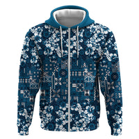 Blue Hawaiian Tapa Tribal Hibiscus Hoodie
