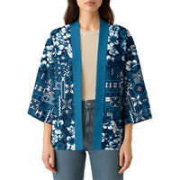 Blue Hawaiian Tapa Tribal Hibiscus Kimono