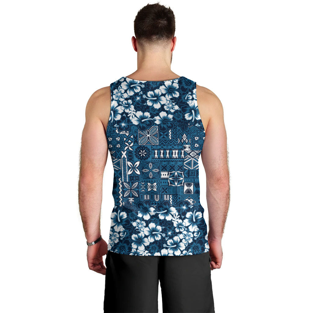 Blue Hawaiian Tapa Tribal Hibiscus Men Tank Top