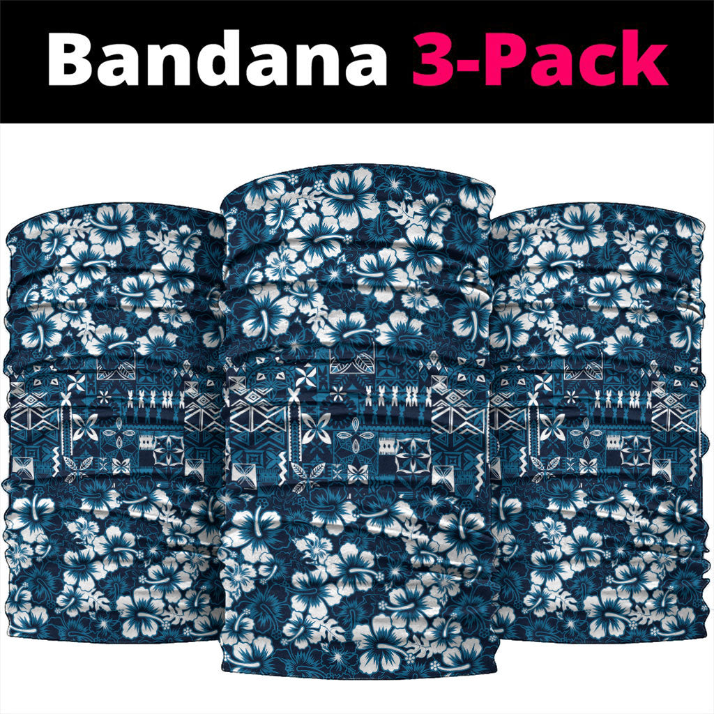 Blue Hawaiian Tapa Tribal Hibiscus Neck Gaiter