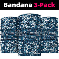 Blue Hawaiian Tapa Tribal Hibiscus Neck Gaiter