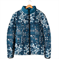 Blue Hawaiian Tapa Tribal Hibiscus Padded Jacket
