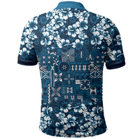 Blue Hawaiian Tapa Tribal Hibiscus Polo Shirt