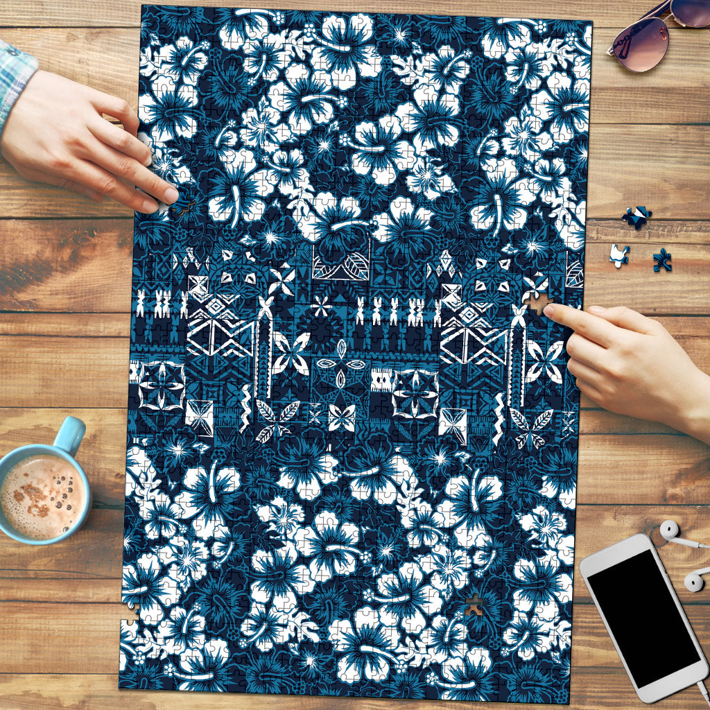 Blue Hawaiian Tapa Tribal Hibiscus Puzzle LT9 Blue - Polynesian Pride