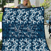 Blue Hawaiian Tapa Tribal Hibiscus Quilt