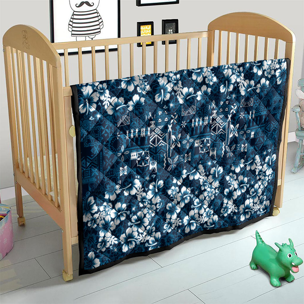 Blue Hawaiian Tapa Tribal Hibiscus Quilt
