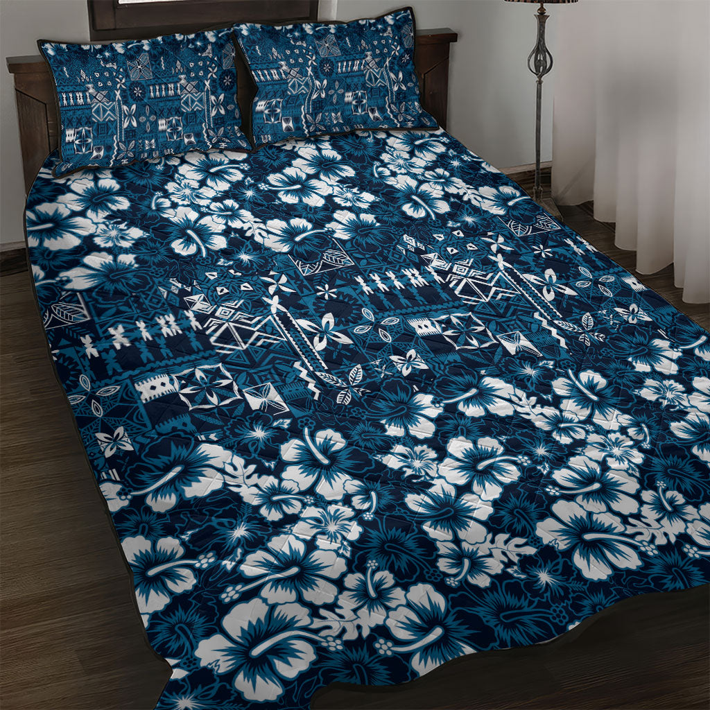 Blue Hawaiian Tapa Tribal Hibiscus Quilt Bed Set LT9 Blue - Polynesian Pride