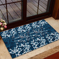 Blue Hawaiian Tapa Tribal Hibiscus Rubber Doormat