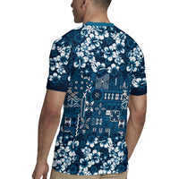 Blue Hawaiian Tapa Tribal Hibiscus Rugby Jersey