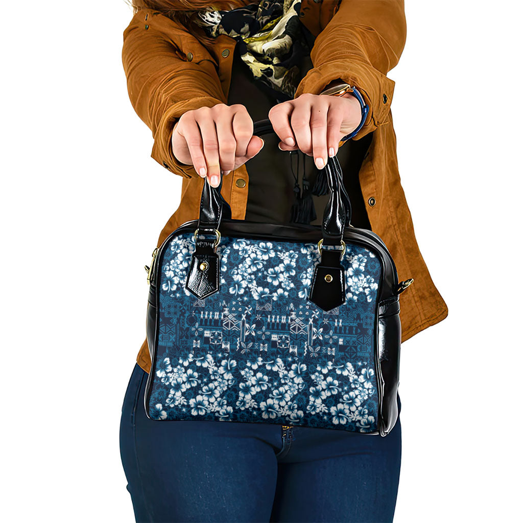 Blue Hawaiian Tapa Tribal Hibiscus Shoulder Handbag