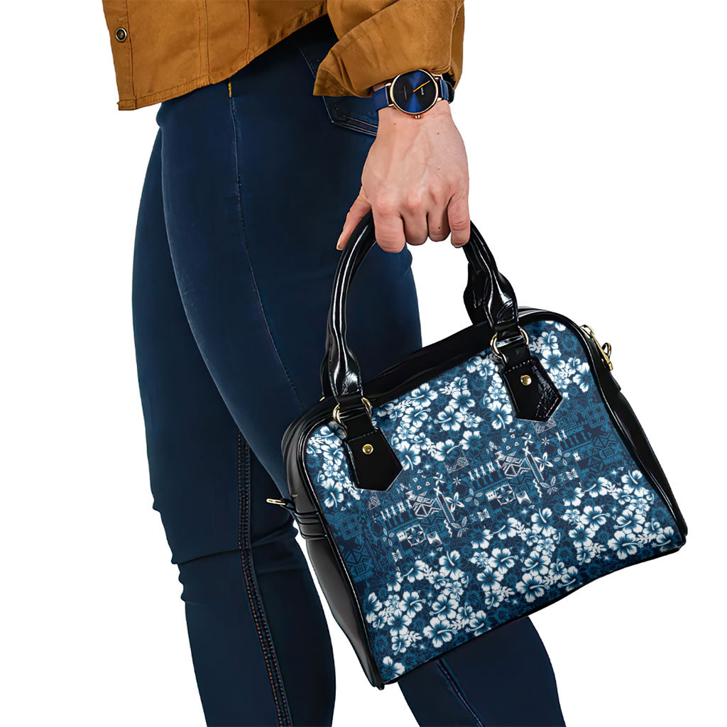Blue Hawaiian Tapa Tribal Hibiscus Shoulder Handbag