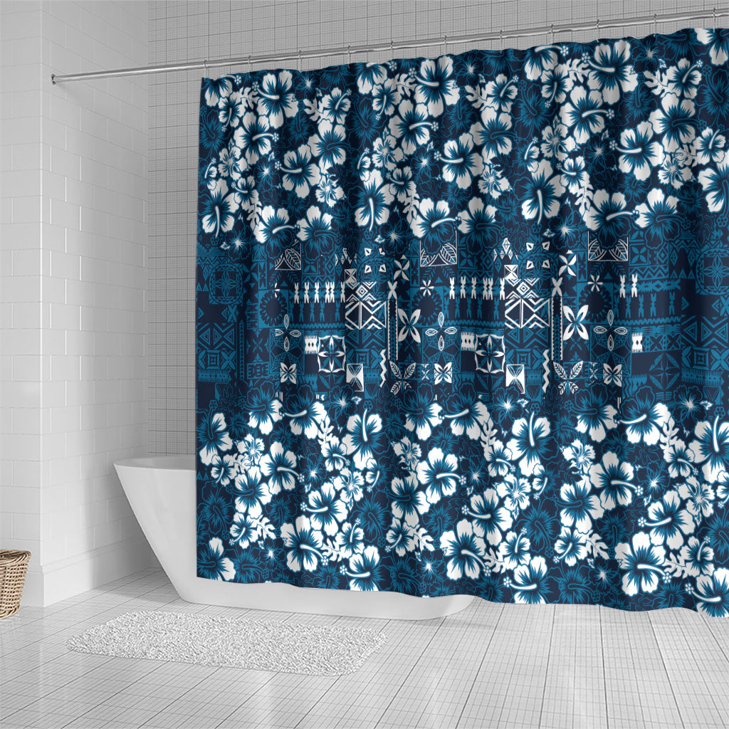 Blue Hawaiian Tapa Tribal Hibiscus Shower Curtain