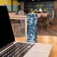 Blue Hawaiian Tapa Tribal Hibiscus Skinny Tumbler