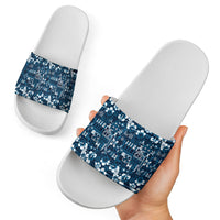 Blue Hawaiian Tapa Tribal Hibiscus Slide Sandals
