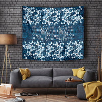 Blue Hawaiian Tapa Tribal Hibiscus Tapestry
