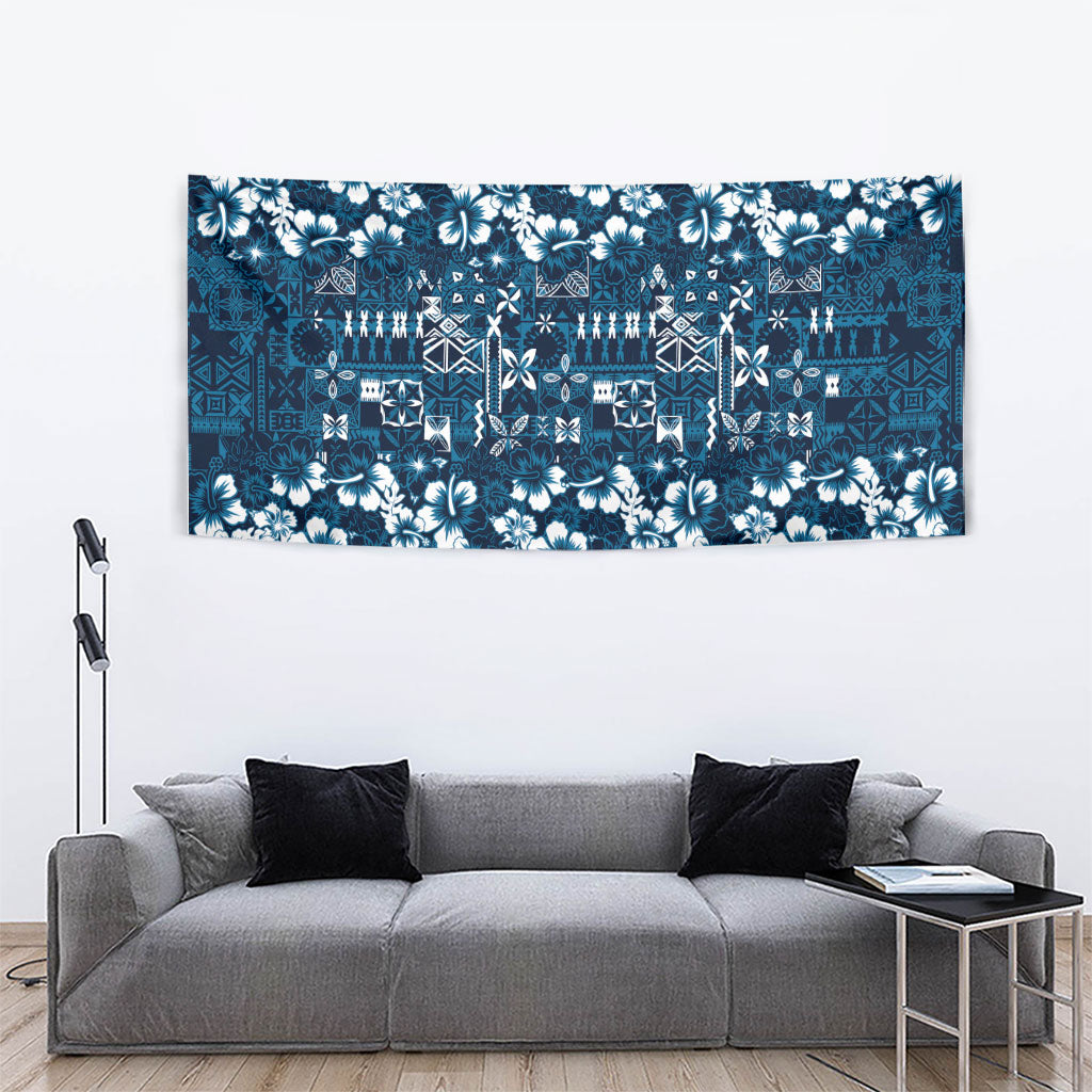 Blue Hawaiian Tapa Tribal Hibiscus Tapestry