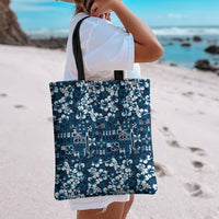 Blue Hawaiian Tapa Tribal Hibiscus Tote Bag