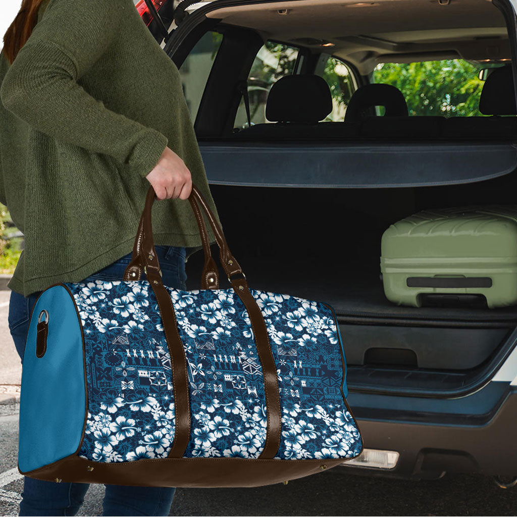 Blue Hawaiian Tapa Tribal Hibiscus Travel Bag