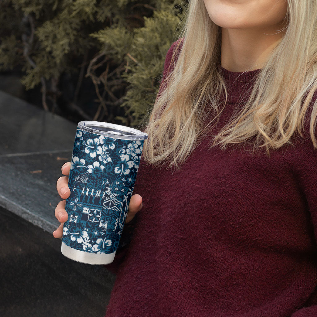 Blue Hawaiian Tapa Tribal Hibiscus Tumbler Cup