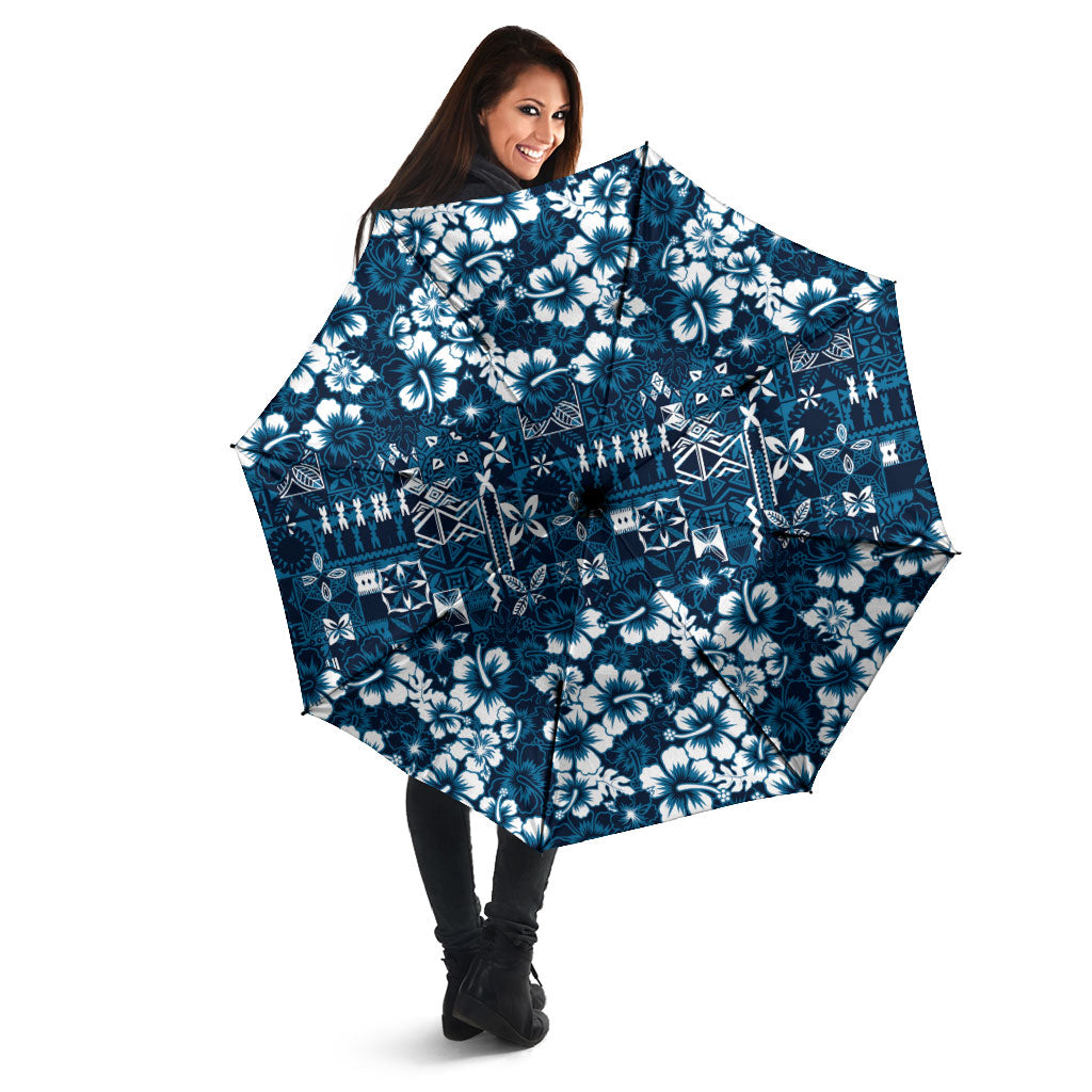 Blue Hawaiian Tapa Tribal Hibiscus Umbrella