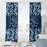 Blue Hawaiian Tapa Tribal Hibiscus Window Curtain