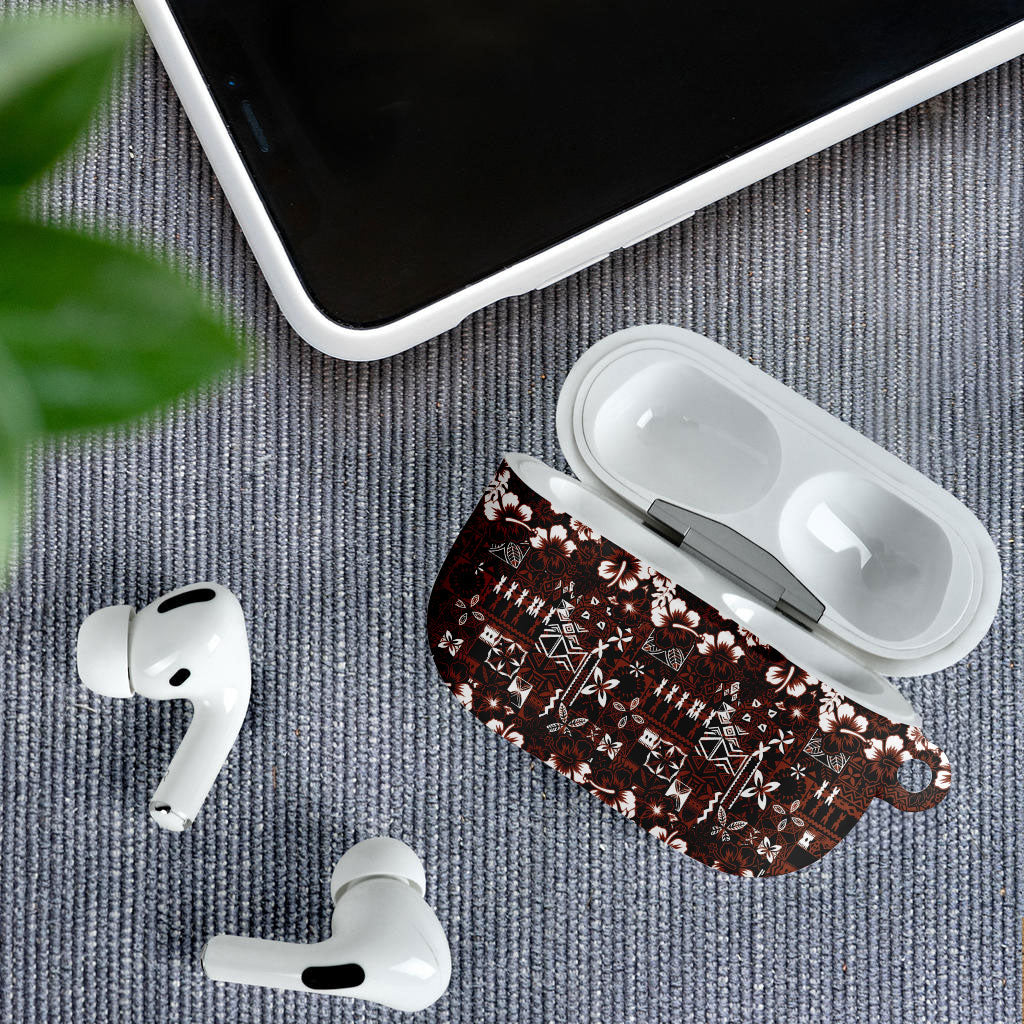 Burgundy Hawaiian Tapa Tribal Hibiscus AirPods Case