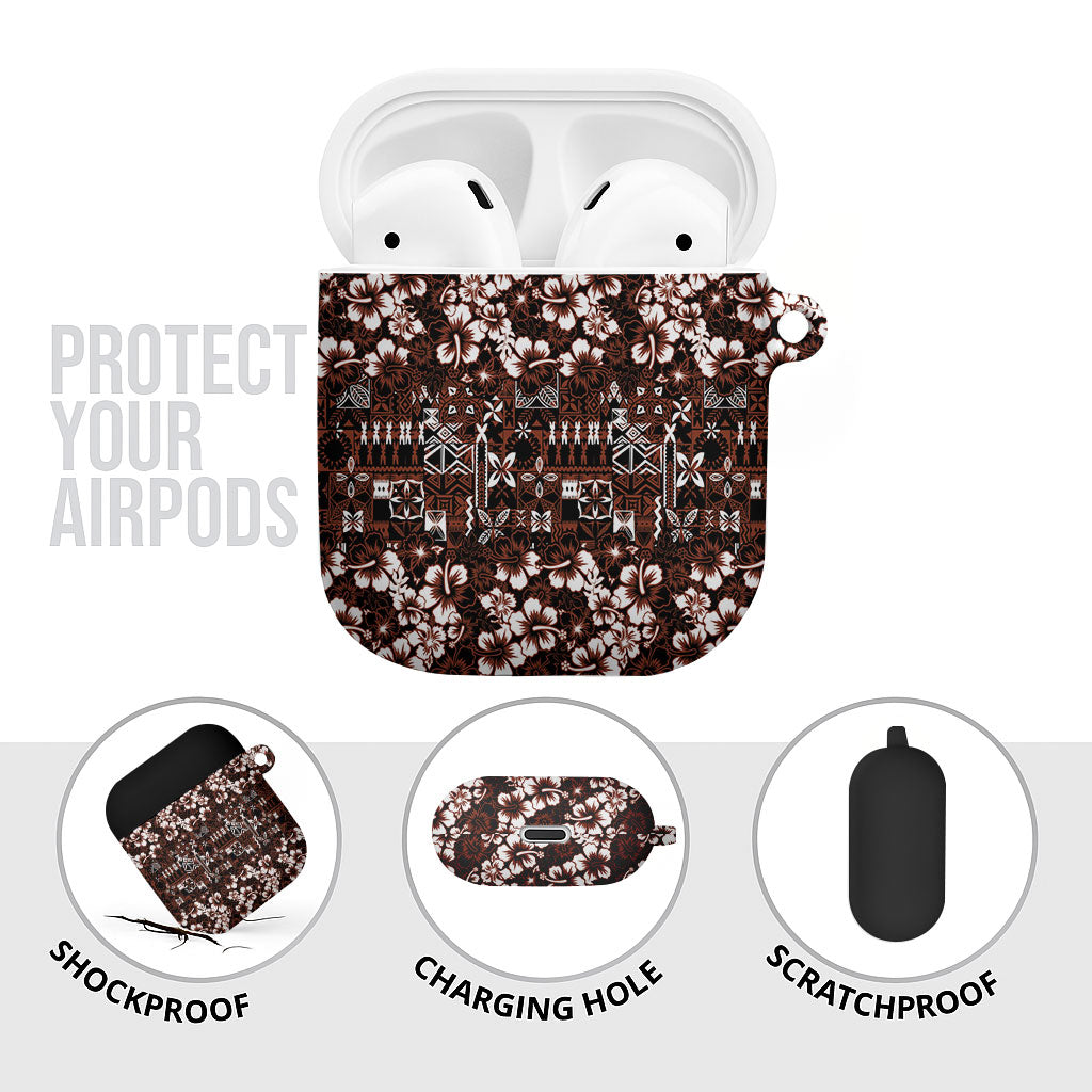 Burgundy Hawaiian Tapa Tribal Hibiscus AirPods Case