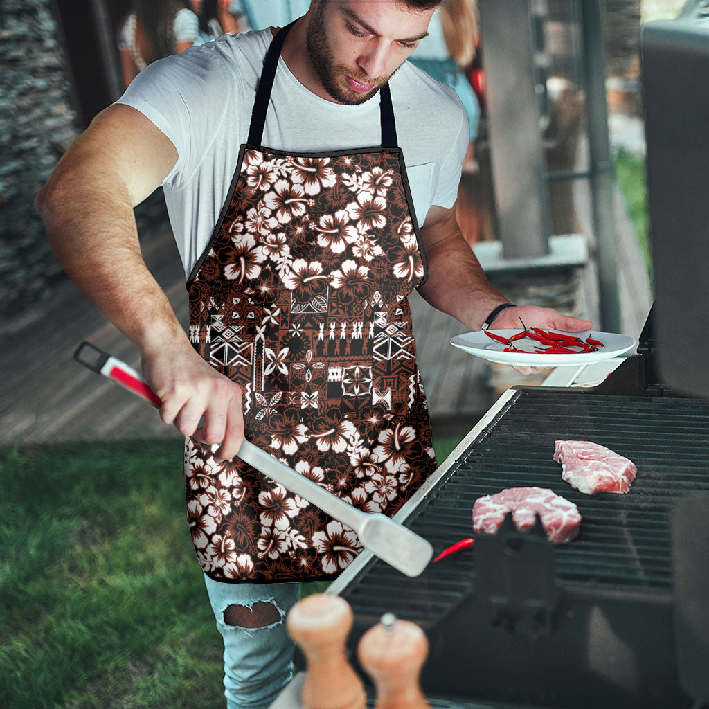 Burgundy Hawaiian Tapa Tribal Hibiscus Apron
