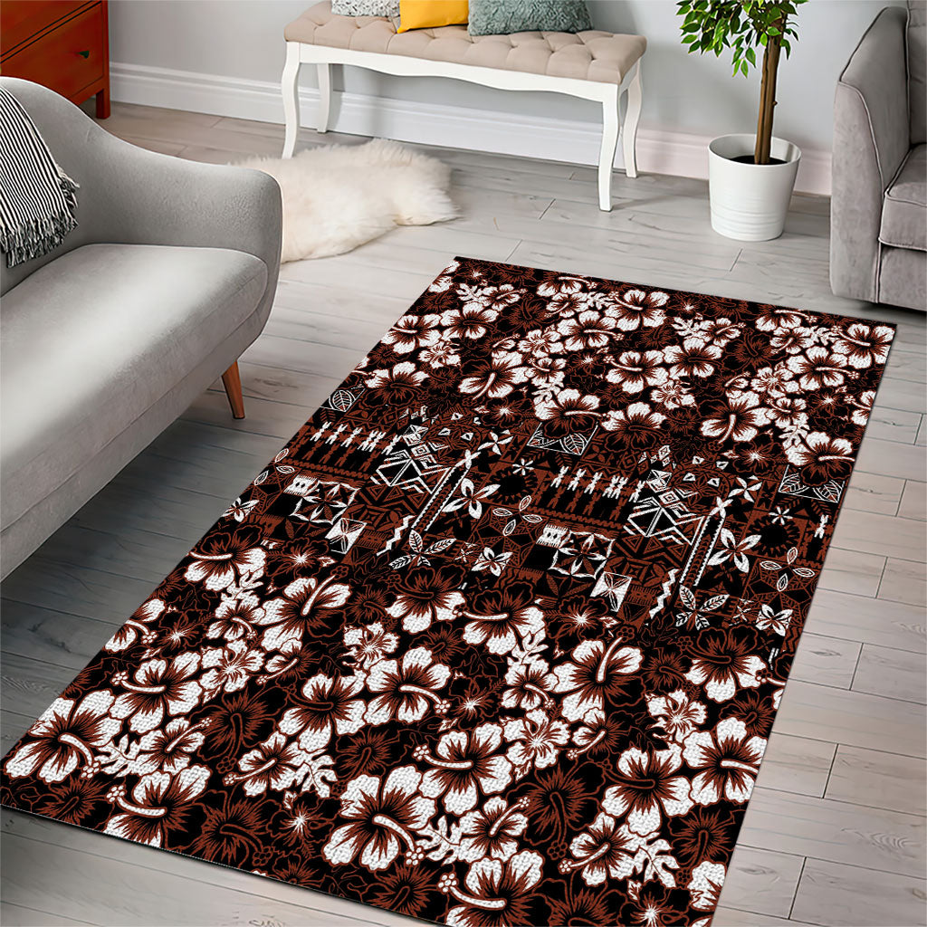 Burgundy Hawaiian Tapa Tribal Hibiscus Area Rug