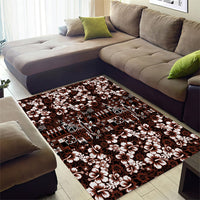 Burgundy Hawaiian Tapa Tribal Hibiscus Area Rug