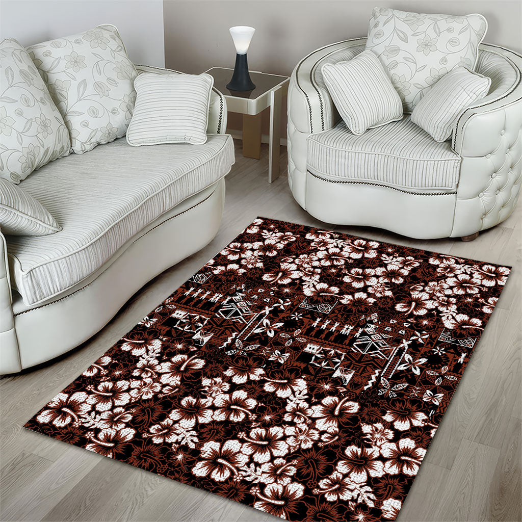 Burgundy Hawaiian Tapa Tribal Hibiscus Area Rug