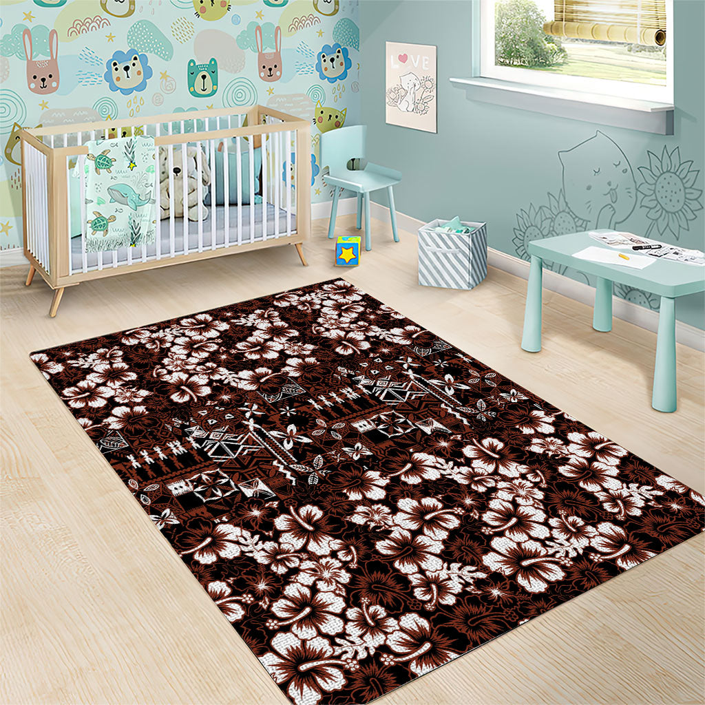 Burgundy Hawaiian Tapa Tribal Hibiscus Area Rug