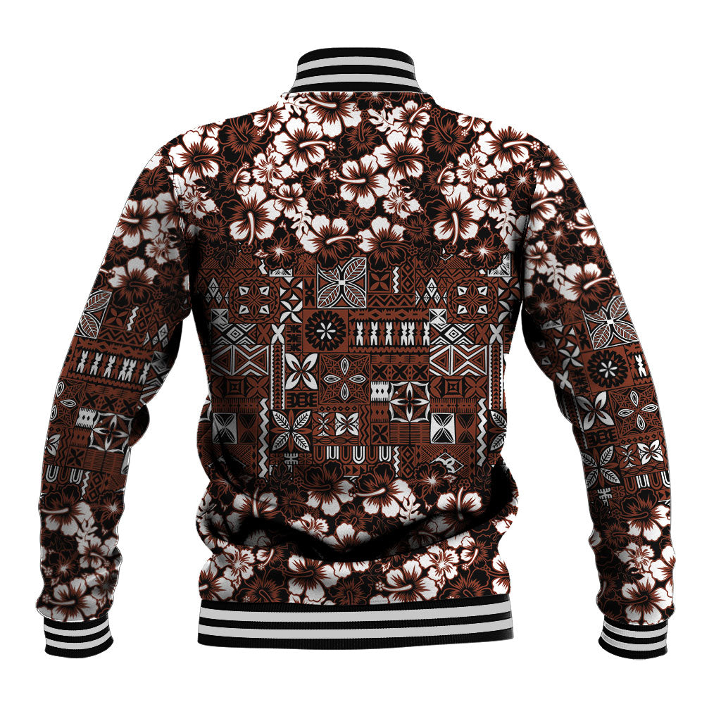 Burgundy Hawaiian Tapa Tribal Hibiscus Baseball Jacket