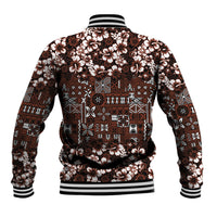 Burgundy Hawaiian Tapa Tribal Hibiscus Baseball Jacket