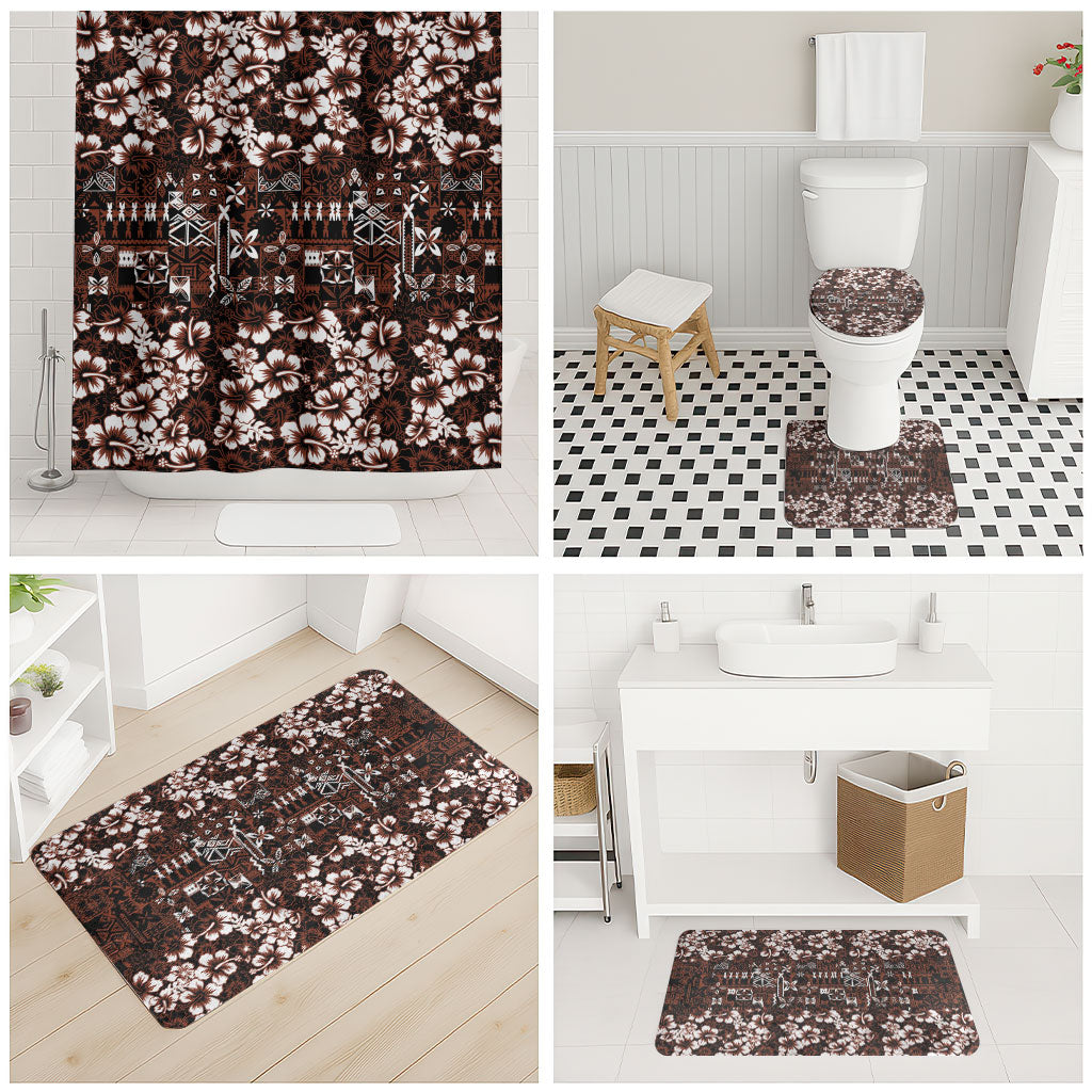 Burgundy Hawaiian Tapa Tribal Hibiscus Bathroom Set