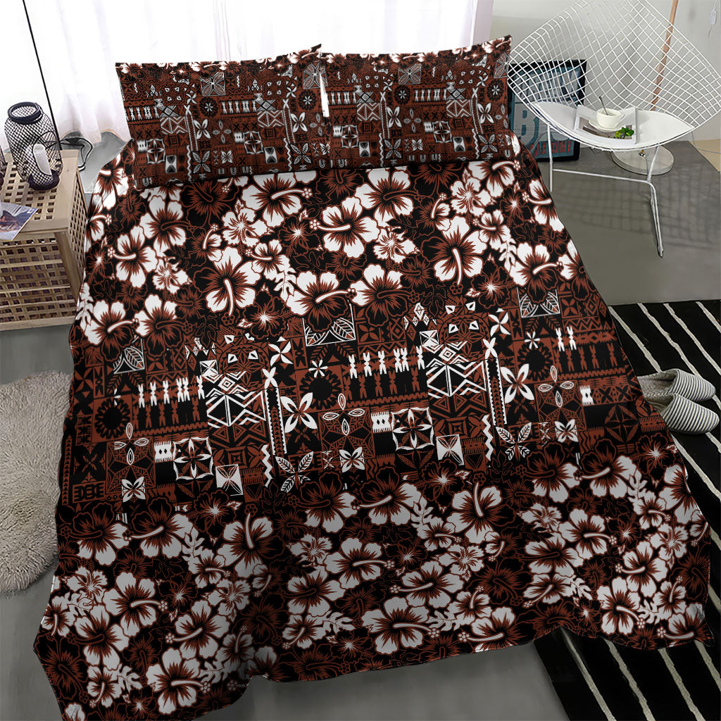 Burgundy Hawaiian Tapa Tribal Hibiscus Bedding Set