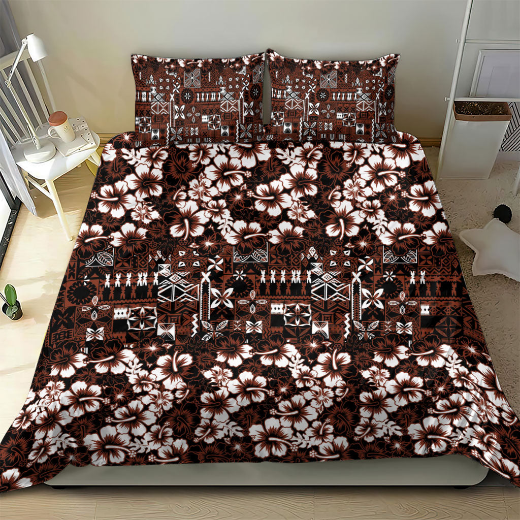 Burgundy Hawaiian Tapa Tribal Hibiscus Bedding Set