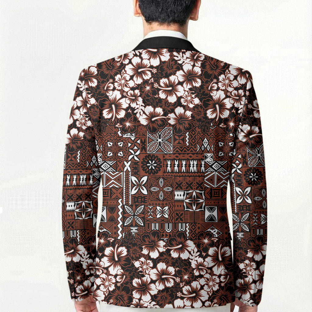 Burgundy Hawaiian Tapa Tribal Hibiscus Blazer