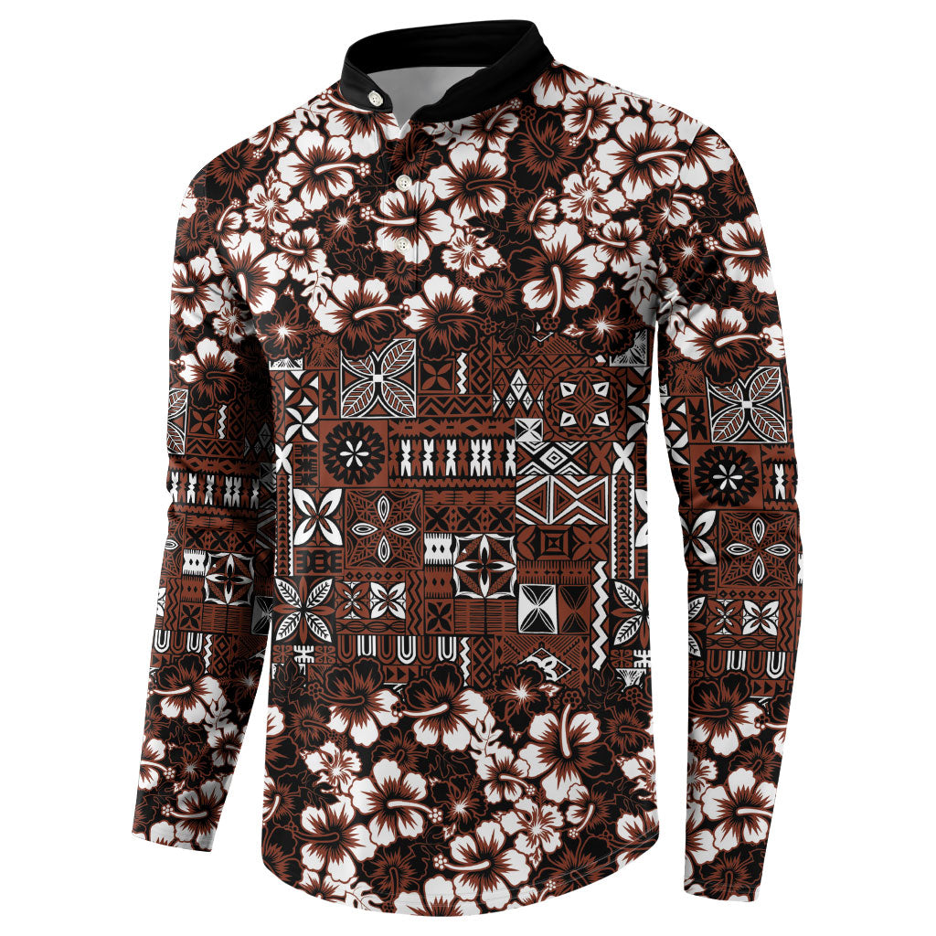 Burgundy Hawaiian Tapa Tribal Hibiscus Button Sweatshirt