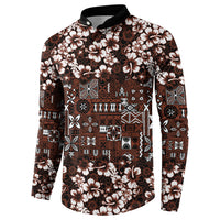 Burgundy Hawaiian Tapa Tribal Hibiscus Button Sweatshirt