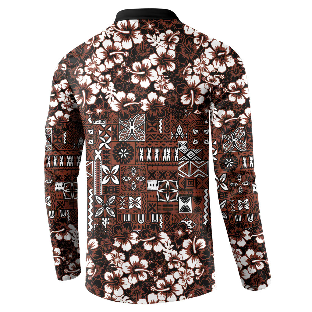 Burgundy Hawaiian Tapa Tribal Hibiscus Button Sweatshirt