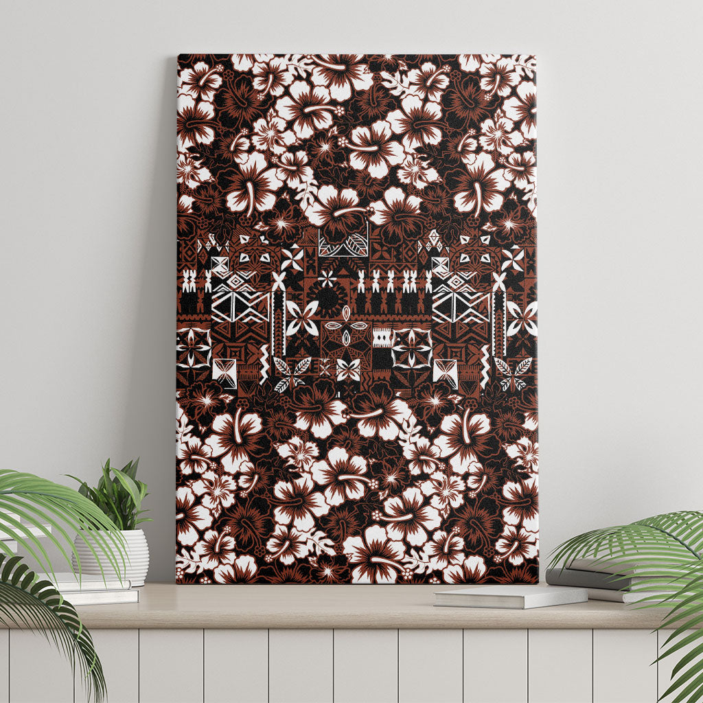 Burgundy Hawaiian Tapa Tribal Hibiscus Canvas Wall Art